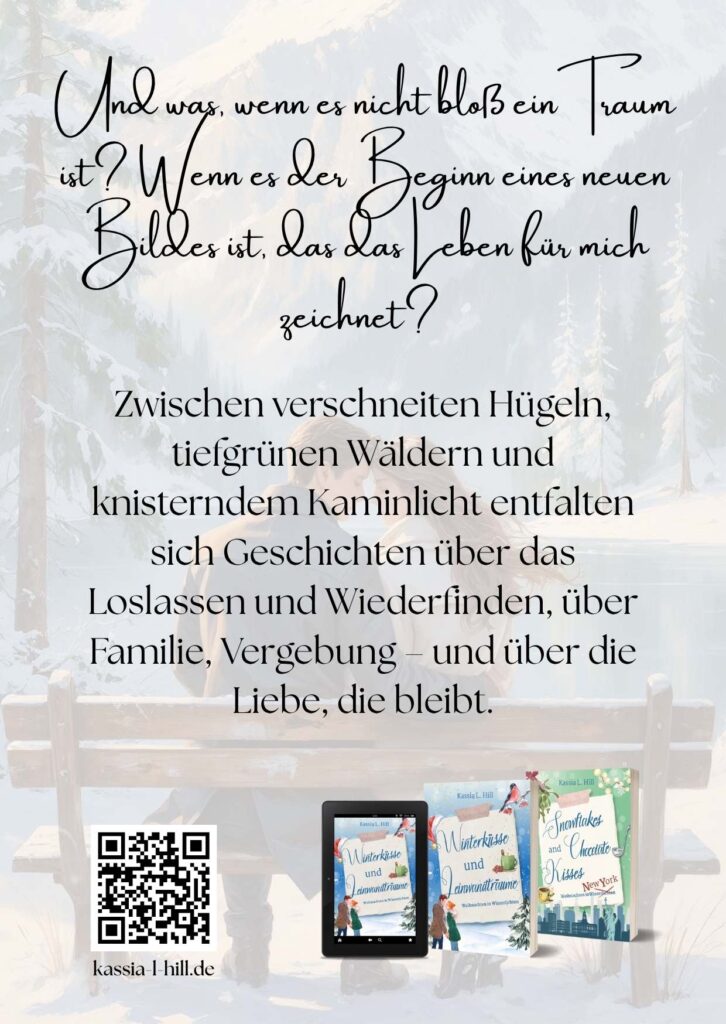 Rückseite Postkarte mit Zitat aus Winterküssen und Leinwandträume: Und was, wenn es nicht bloß ein Traum ist? Wenn es der Beginn eines neuen Bildes ist das das Leben für mich zeichnet?